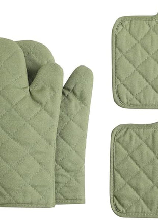 Oven Mitts and Pot Holders 4 pcs Set,High Heat Resistant 500 Degree Extra Thicken Long Kitchen Cotton Oven Glove for Cooking (12 Inch,Green)