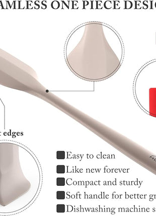 HOTEC 600℉ Heat Resistant BPA-Free Silicone Rubber Spatula Set,Kitchen Cooking Spatulas, Baking, Mixing for Non Stick Cookware, Dishwasher Safe, Set of 5, Khaki