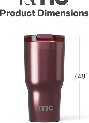 RTIC 20oz Essential Tumbler with Lid, Ceramic Lined, Insulated, Stainless Steel, Metal, Double Wall Vacuum-Insulation, Travel Cup for Iced Coffee, Tea, Hot and Cold Drink, Vintage Rose Metallic