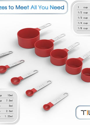 TILUCK Measuring Cups & Spoons Set, Stackable Cups and Spoons, Nesting Measure Cups with Stainless Steel Handle, Kitchen Gadgets for Cooking & Baking (Red)
