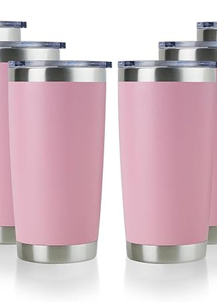 DOMICARE 20oz Stainless Steel Tumbler Bulk with Lid, Double Wall Vacuum Insulated Travel Mug, Powder Coated Coffee Cup, Pink, 8 Pack