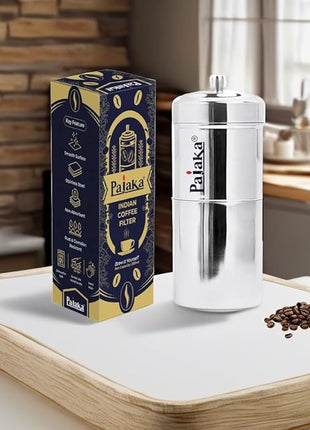 PAJAKA South Indian Filter Coffee Maker 4-6 Cup Mug Madras Kaapi Kappi Drip Decoction Maker Brewer Dripper Stainless Steel Medium Size for Home & Kitchen (250 ML)