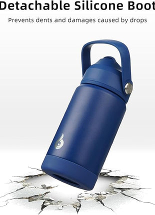 BJPKPK Insulated Water Bottle with Straw Lid, 12oz Thermo Water Bottles, Flex Handle & Non-slip Boot, BPA Free Leak Proof Stainless Steel Metal Thermo, Tumblers, Cups, Sea Salt