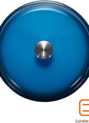 Amazon Basics Cast Iron Dutch Oven Pot with Lid, Enameled, Round, Dual Handles, Heavy-Duty, Medium, 6-Quart, Blue
