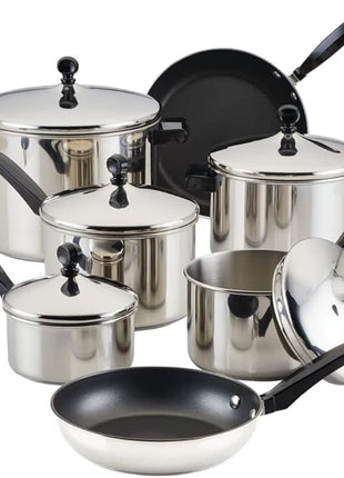 Farberware Classic Stainless Steel Cookware Pots and Pans Set, 15-Piece,50049,Silver