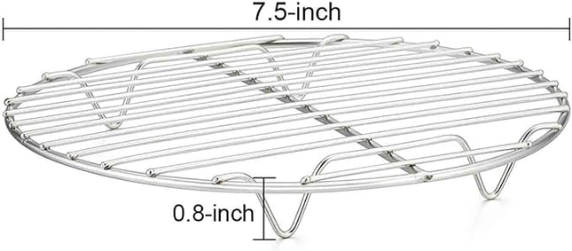 TeamFar Round Cooling Rack Set of 2, 7½ Inch Round Baking Steaming Roasting Rack Set Stainless Steel, Healthy & Dishwasher Safe, Mirror Finish & Rust Free