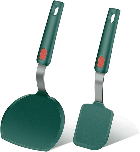 2Pcs Silicone Spatula Turner,Wide Pancake Spatulas utensils set for cooking,Heat Resistant Non-Stick Kitchen Use s for Flipping Pancakes, Omelettes, Fish,Dishwasher Safe.(Green)