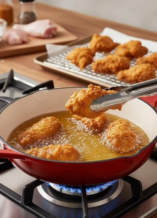 Hamilton Beach Enameled Cast Iron Fry Pan 12-Inch Red, Cream Enamel Coating, Skillet Pan for Stove Top and Oven