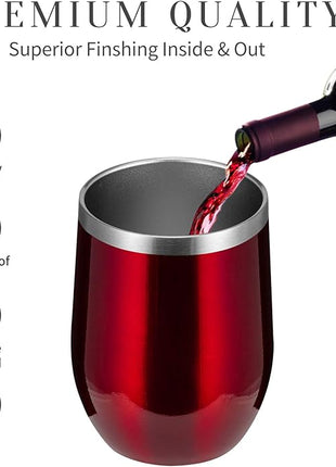 MEWAY 12oz Wine Tumbler 16 Pack Bulk Gifts for Women,Double Wall Vacuum Stainless Steel Travel Mug with Lid,Insulated Stemless Wine Cup Glass for Coffee,Cocktails,Drinks(Burgundy,Set of 16)