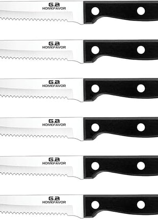 G.a HOMEFAVOR 6-piece Steak Knife Set Serrated Stainless Steel Sharp Blade Flatware Steak Knives