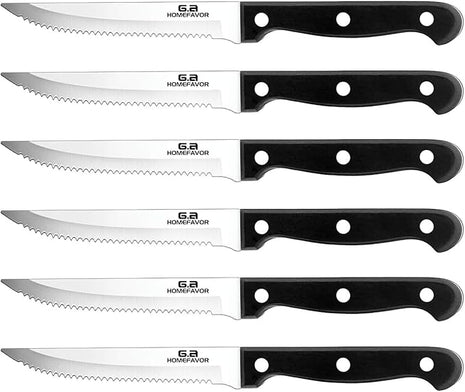 G.a HOMEFAVOR 6-piece Steak Knife Set Serrated Stainless Steel Sharp Blade Flatware Steak Knives