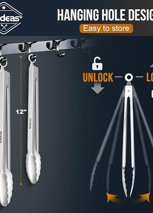 Grill Tongs, Heat Resistant 600 Degrees 17 & 12 Inch Extra Long BBQ Tongs, All Metal Kitchen tongs, Stainless Steel Locking tong for Cooking, Grilling, Barbecue/BBQ, Buffet, Set of 2