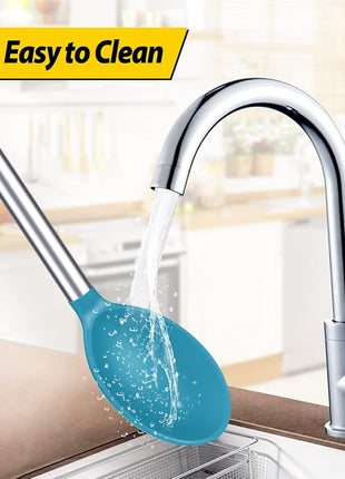 Pack of 2 Large Silicone Cooking Spoons,Non Stick Solid Basting Spoon,Heat-Resistant Kitchen Utensils for Mixing,Serving,Draining,Stirring (BLUE)