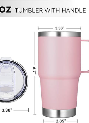 VEGOND 20 oz Tumbler Bulk with Handle Lid and Straw, Stainless Steel Insulated Travel Coffee Mug Set, Spill Proof Double Wall Metal Tumblers Cups, Pink 6 Pack