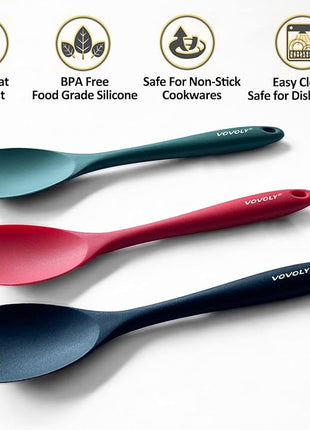 Upgrade Silicone Spatula Spoon Set,VOVOLY Heat Resistant Rubber Spoonula, Seamless Non-Stick Flexible Scrapers for Baking Mixing Tool,3 Pack, Red