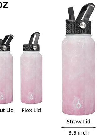 BJPKPK Insulated Water Bottles with Straw Lid, 32oz Metal Large Water Bottle with 3 Lids, Reusable Leak Proof BPA Free Thermo, Stainless Steel Tumblers for Sports, Gym, Travel-Blossom