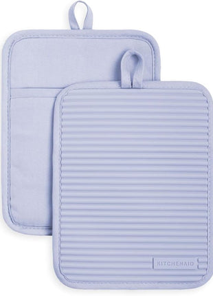 KitchenAid Ribbed Soft Silicone Pot Holder 2-Pack Set, Lavender Cream Purple, 7"x9"