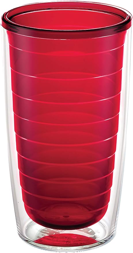 Tervis Clear & Colorful Tabletop Made in USA Double Walled Insulated Tumbler Travel Cup Keeps Drinks Cold & Hot, 16oz, Red