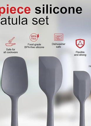 Silicone Spatula Set - Rubber Spatula - 600°F Heat Resistant Baking Spoon & Spatulas(Dark Grey)