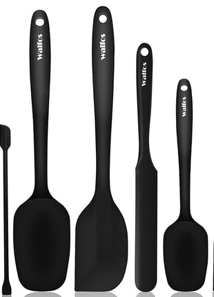 Walfos Silicone Spatula Set of 8(600°F）- Heat Resistant Kitchen Silicone Scraper Spatulas & Mini Spatulas, One-Piece Seamless Design, Perfect for Cooking Mixing & for Non-stick Cookware,black