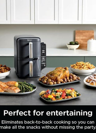 Ninja DoubleStack XL Smart 2-Basket Air Fryer, Smart Cook System, DoubleStack Technology Cook 4 Foods at Once, Space Saving Design, 10 QT, 6-in-1, Smart Finish & Match Cook, Air Fry, Broil, Bake SL451