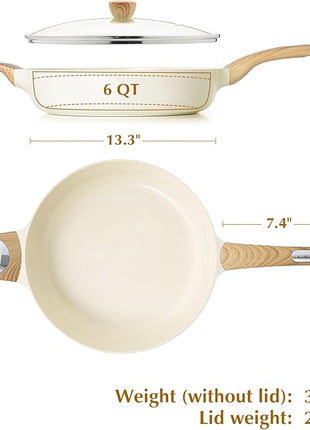 SENSARTE Ceramic Nonstick Frying Pan Skillet with Lid, 13.3 Inch Large Deep Frying Pan, 6 Qt Saute Pan, Induction Pan, Healthy Non Toxic Cooking Pan with Helper Handle, PFOA PFAS PTFE Free