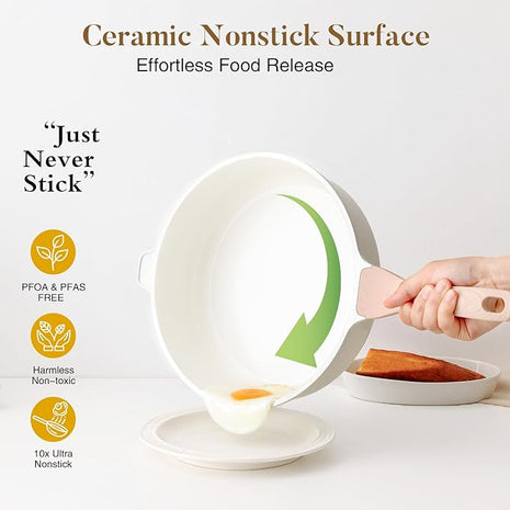 Kordisen Nonstick Ceramic Deep Frying Pan, 12 Inch Non Toxic Large Skillet with Lid, 5 Qt Healthy Jumbo Cooker, Saute Pan for Cooking, Induction Cookware, PFOA & PFAS Free (Cream)