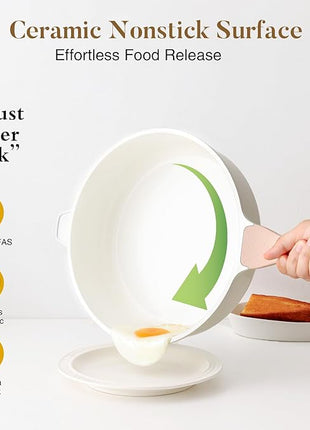 Kordisen Nonstick Ceramic Deep Frying Pan, 10 Inch Non Toxic Skillet with Lid, Healthy Jumbo Cooker, Saute Pan for Cooking, Induction Cookware, PFOA & PFAS Free (Cream)