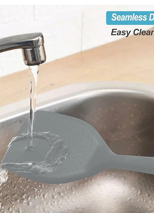 Silicone Spatula Turner Set, High Heat Resistant Spatulas with Seamless One Piece Design, Nonstick Rubber Flippers Utensils for Baking & Cooking,BPA-Free, 2 pack,Black (Grey)