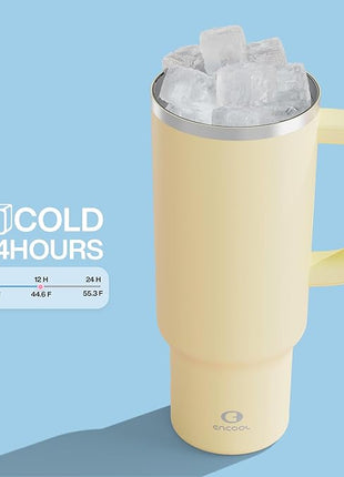 40 oz Tumbler with Handle and Straw: Stainless Steel Insulated Tumbler Keeps Cold for 24 Hours, Leakproof Travel Cup Fits in Cup Holder and BPA-Free,Light Vanilla
