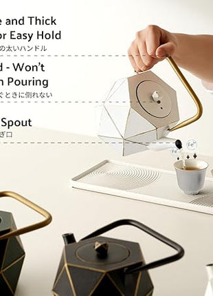 Toptier Cast Iron Teapot, Stovetop Safe Japanese Cast Iron Tea Kettle, Diamond Design Tea Pot with Removable Infuser for Loose Tea, 30 Ounce (900 ml), White