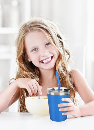 5Pack Kids Cups with Straws and Lids Spill Proof, 12oz Toddler Straw Cups with Colorful Silicone Sleeves, Unbreakable Stainless Steel Water Tumblers for Cold & Hot Drinks