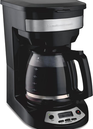 Hamilton Beach 12 Cup Programmable Drip Coffee Maker, Brew Options, Glass Carafe (46299), Black with Stainless Accents