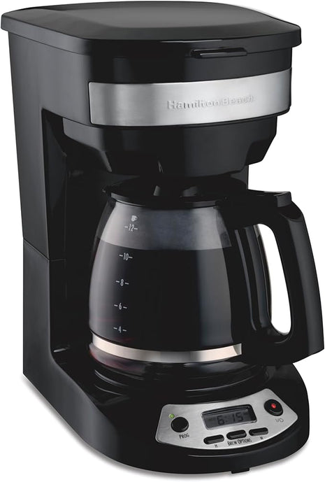 Hamilton Beach 12 Cup Programmable Drip Coffee Maker, Brew Options, Glass Carafe (46299), Black with Stainless Accents