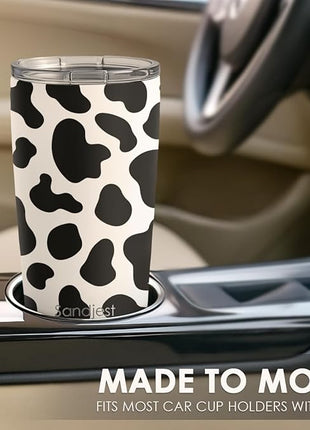 SANDJEST Cow Print Tumbler 20oz Stainless Steel Insulated, Travel Coffee Cup, Gifts for Cow Lovers Women Girls, Birthday Christmas
