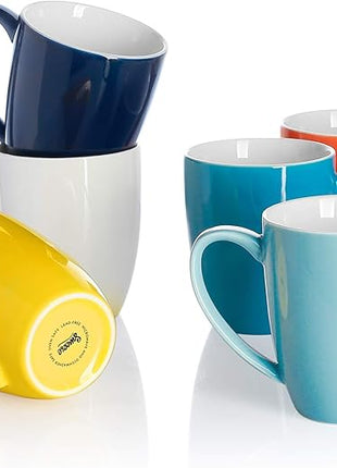 Sweese Porcelain Mugs - 12 Ounce for Coffee, Tea, Mocha and Mulled Drinks - Set of 6, Hot Assorted Colors