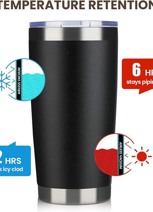 MEWAY 20oz Tumbler 12 Pack Double Wall Vacuum Insulated Travel Mug Bulk, Stainless Steel Tumblers with Lid and Straw, Durable Powder Coated Coffee Cups for Cold & Hot Drinks (Black, 12)