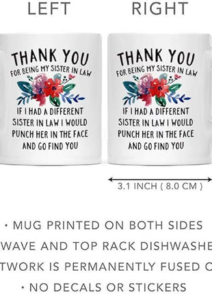 DQG CVT Best Sister-in-Law Mug - Thank You for Being My Sister In Law Coffee Mugs - Funny Sister-In-Law Gift - Unique Family Gag Gift - Birthday Christmas Novelty Present Ideas Cup Ceramic 11oz