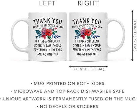 DQG CVT Best Sister-in-Law Mug - Thank You for Being My Sister In Law Coffee Mugs - Funny Sister-In-Law Gift - Unique Family Gag Gift - Birthday Christmas Novelty Present Ideas Cup Ceramic 11oz