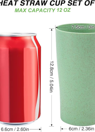 Wheat Straw Cup Set of 8, Reusable Plastic Drinking Cups for Kitchen, Camping, Unbreakable Drinking Glasses Set, BPA Free Water Tumblers for Milk, Coffee, Juice, Dishwasher & Microwave Safe, 12oz