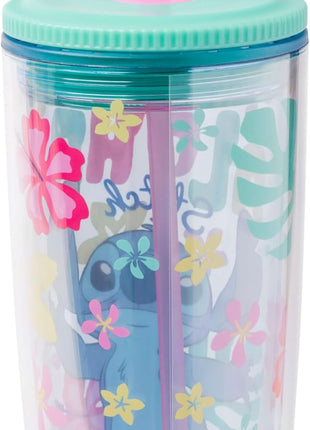 Silver Buffalo Disney Lilo and Stitch “Aloha” Spill Resistant Plastic Tumbler, 20 Ounces