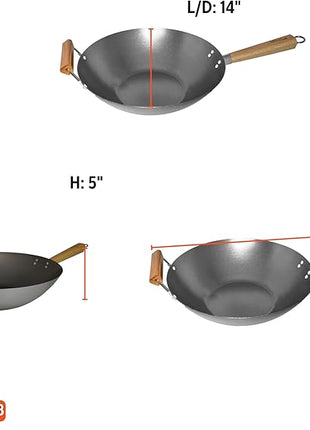 Imusa 14in Carbon Steel Wok with Wood Handles