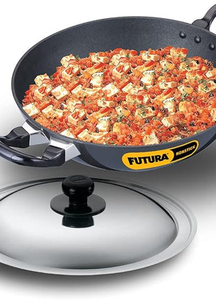 Hawkins Futura Nonstick Kadhai 2.5 L, 26 cm, 3.25 mm with SS lid (Black)