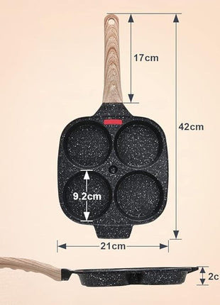 Egg Pan, Egg Frying Pan with Lid Nonstick 4 Cups Pancake Pan Fried Egg Pan for Breakfast - Black