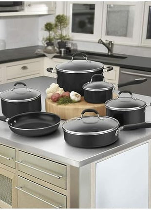 Cuisinart Advantage Nonstick Cookware Set, 11-Piece Pots and Pans Cooking Set with Aluminum Core for Quick and Even Heating, Easy Grip Handles, Dishwasher Safe, 55-11BK