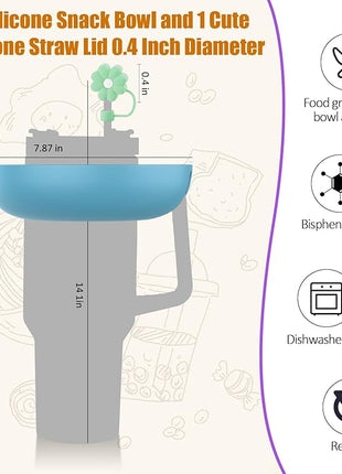Snack Bowl for Stanley Cup 40 oz with Handle-Perfectly Compatible with Stanley Quencher H2.0 Tumbler 40 oz with Handle, Reusable Silicone Snack Tray, Stanley cup accessories (Blue Snack Bowl)
