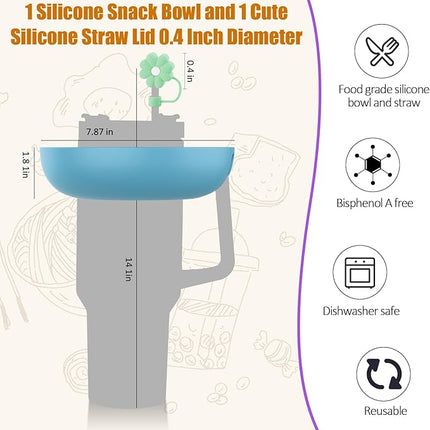 Snack Bowl for Stanley Cup 40 oz with Handle-Perfectly Compatible with Stanley Quencher H2.0 Tumbler 40 oz with Handle, Reusable Silicone Snack Tray, Stanley cup accessories (Blue Snack Bowl)