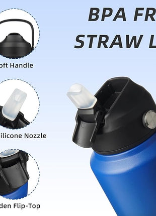 BJPKPK Water Bottle with Straw Lid, 32oz Vacuum Insulated Water Bottles, Metal Stainless Steel Thermo for Sports, Travel, BPA Free Leak Proof Thermo, Cups, Flasks, Tumblers,Black Blue
