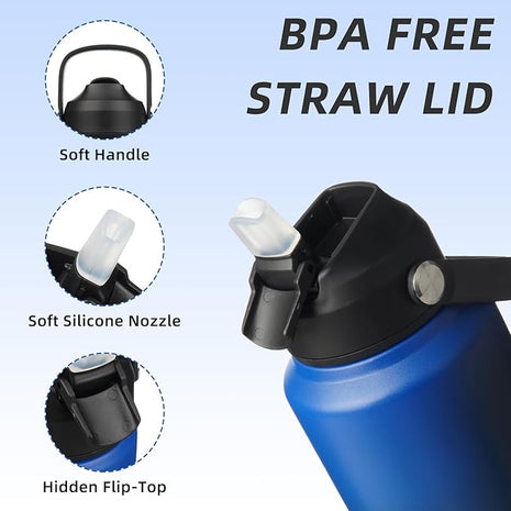 BJPKPK Insulated Water Bottle with Straw Lid, 40oz Large Thermo, BPA Free Leak Proof Stainless Steel Metal Water Bottles, Tumblers, Cups, Flasks for Travel, Sports,Black Blue