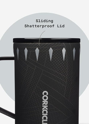 Corkcicle Classic Coffee Mug - Triple Insulated Stainless Steel for Travel - Shatter-Proof Lid - Keeps Drink Hot Over 3 Hours - Holiday Mug Gift - Great for Gifting Warmth - 16 oz - Black Panther